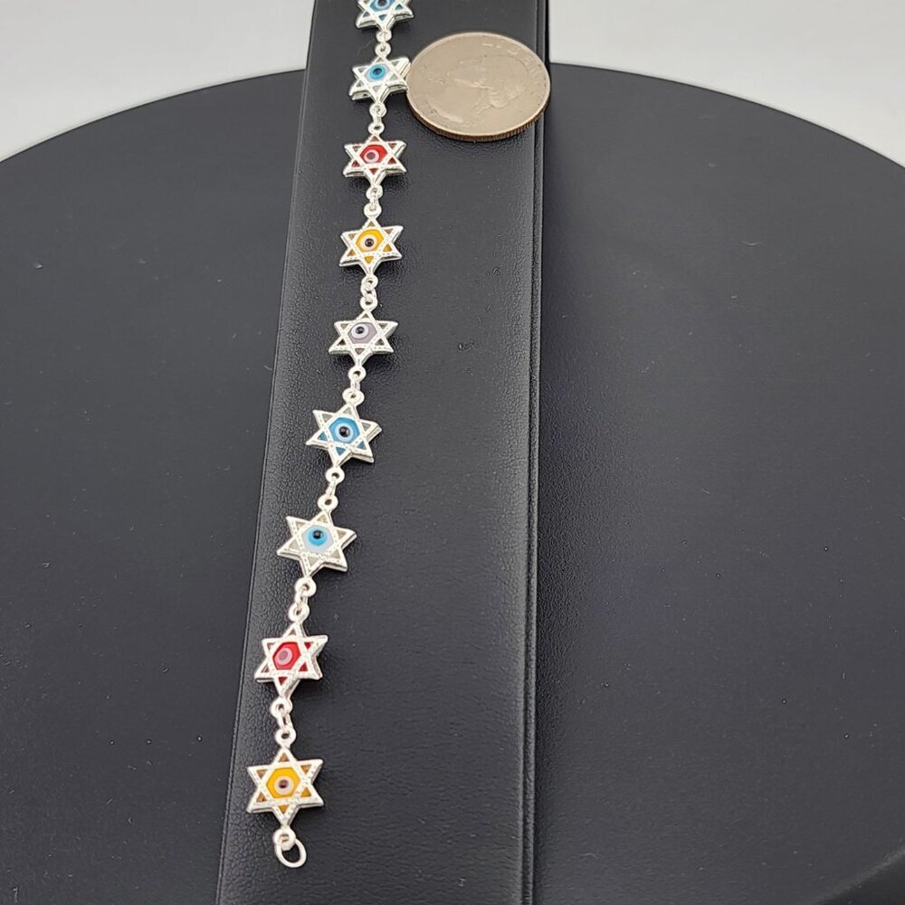 Dainty Multi Star Evil Eye Bracelet in 925 Sterling Silver - Picture 10 of 10